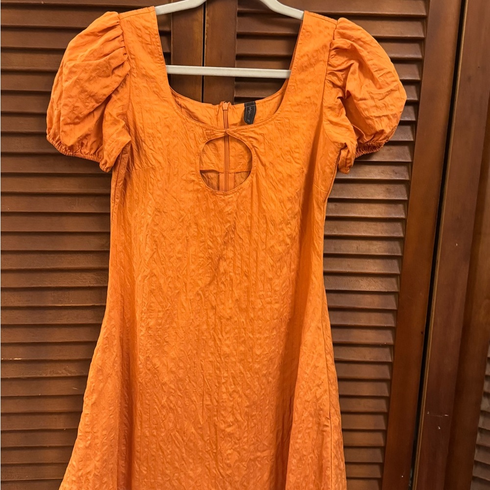 Orange Puff Sleeve Dress